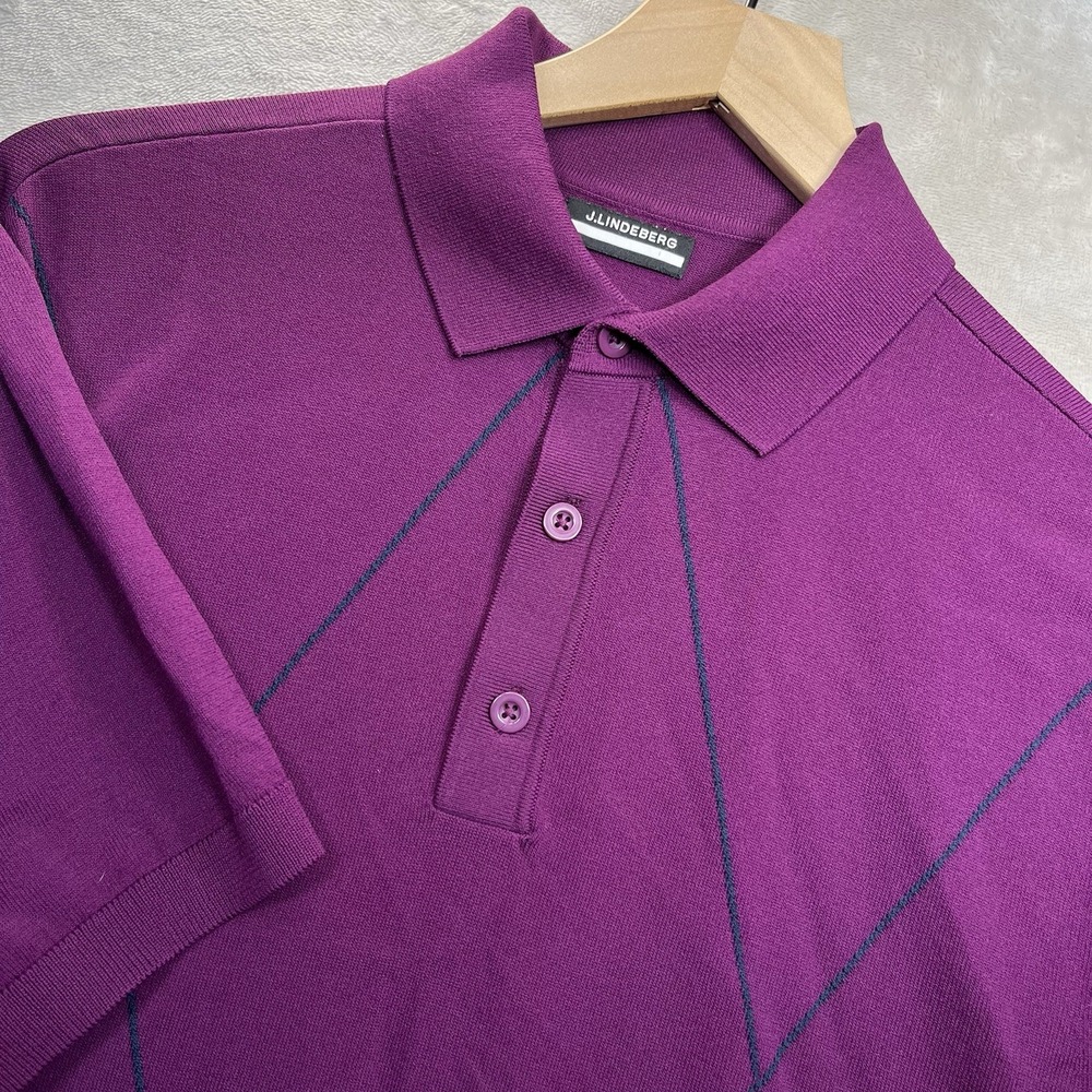 J.Lindeberg Luka Knitted Golf Polo Shirt M Magenta Purple Argyle